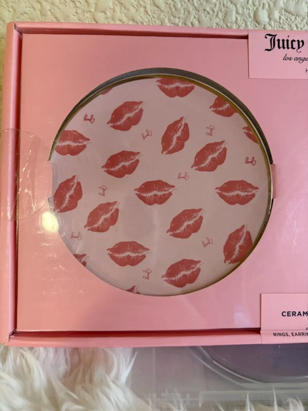 Juicy Couture Home Ceramic Trinket Tray Set Lips Kiss Print Jewelry Dish NWT